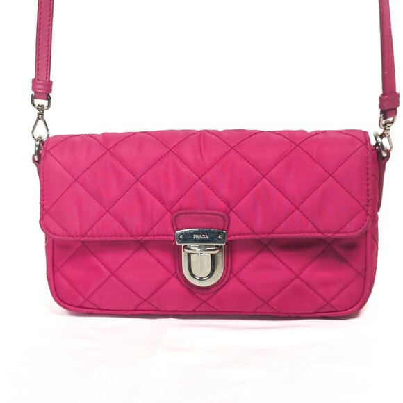PRADA Tessuto Impunto Crossbody Shoulder Bag - Ibisco Pink - Picture 15 of 16